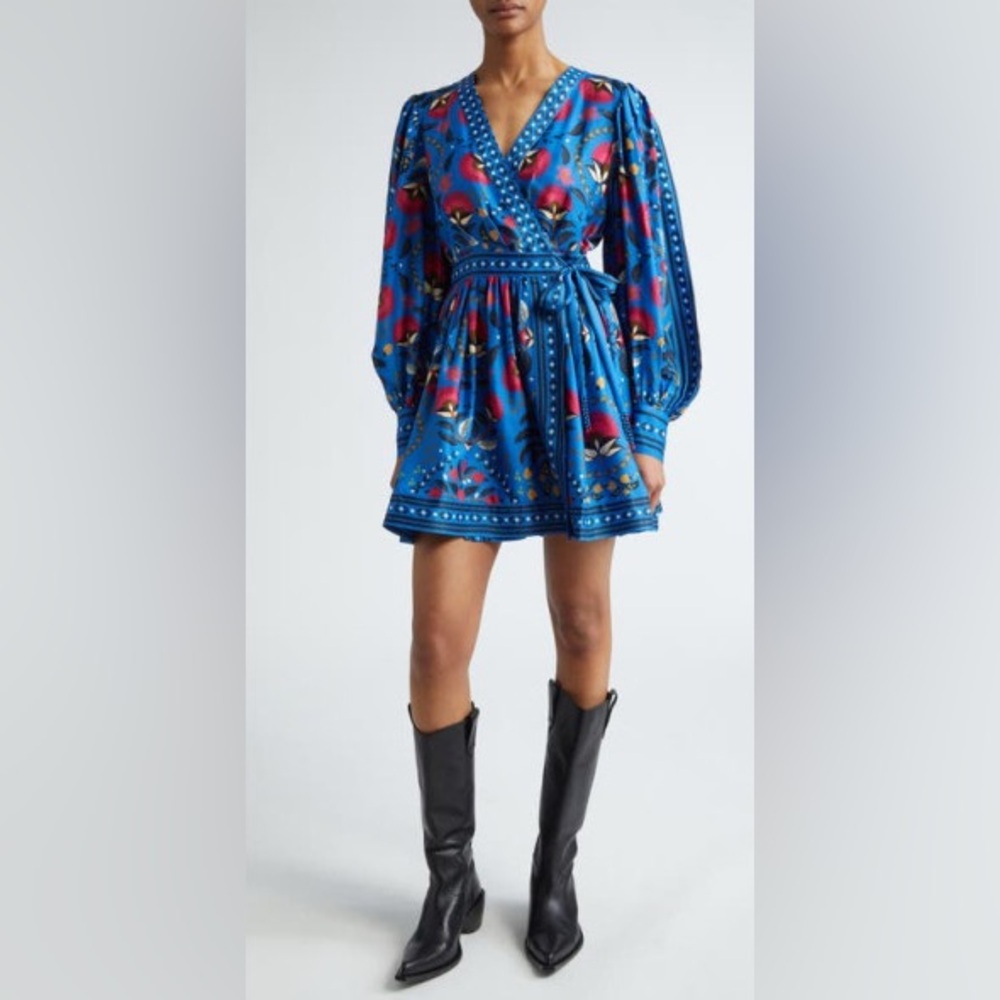 FARM Rio Palms Paradise Long Sleeve Wrap Minidress, Small